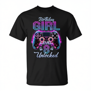 T-shirt Gamer Girl Level 8 Unlocked, regalo di compleanno per la ragazza di 8 anni che ama i videogiochi - Product Image 2