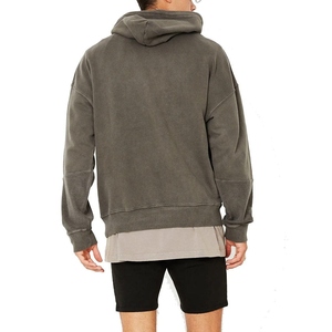 Lavage à l'acide pull à capuche hommes personnalisé en détresse Applique Patch broderie Vintage taille imperméable 100% coton sweats à capuche - Product Image 2
