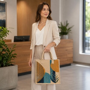 Sac fourre-tout en jute imprimé très résistant, tissé, extra large, réutilisable pour le supermarché, la plage, les voyages et l'usage quotidien - Product Image 1