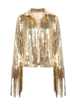 Veste à sequins à franges Fermeture éclair Automne Hiver Streetwear Rock Bf Rétro Manches longues Argenté Réfléchissant Manteau Femme Vêtement d'extérieur