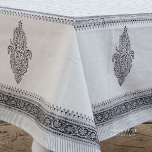 Indian Cotton Canvas Hand Block Printed Floral Table Cloth 4 Seater, 6 Seater and 8 Seater - Product Image 5