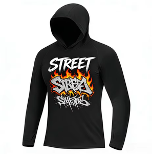 เสื้อฮู้ดกันแดดพิมพ์ลายกราฟฟิตีสีขาวแบบสั่งทำโลโก้ OEM ขายส่ง สำหรับตกปลาและกิจกรรมกลางแจ้ง - Product Image 3