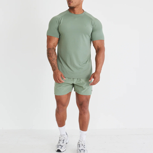 Camiseta personalizada para hombre, cuello redondo, gimnasio, fitness, secado rápido, informal, manga corta, 200 gramos, poliéster/algodón, patrón sólido de punto - Product Image 3