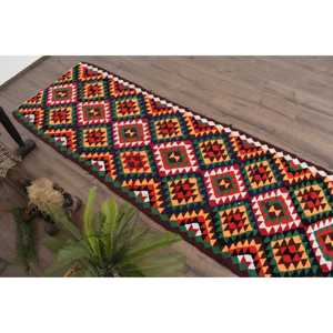 Turkish Vintage Kilim <b>Runner</b> Rug 2.6x9.7 ft, <b>Red</b> Floral Rug Wool - Product Image 5