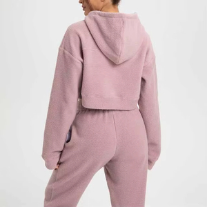 Sudadera con capucha informal de moda para mujer con impresión personalizada OEM logotipo personalizado Sudadera con capucha recortada para mujer color sólido manga larga - Product Image 4