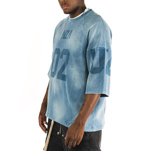 T-shirt pour homme en coton 100% style streetwear délavé vintage à épaules tombantes coupe régulière séchage rapide - Product Image 4