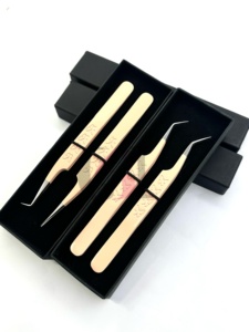 Wholesale GETUP BROSONS IMPEX 45 Degree Latte Powder Coating 90 Degree Butterfly Print Isolation <b>Silver</b> Tip Eyelash Tweezers - Product Image 4