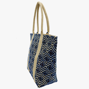 Sac de plage en jute écologique avec impression géométrique intégrale Poignée en ruban de sangle en coton doux Compagnon de magasinage pratique - Product Image 3