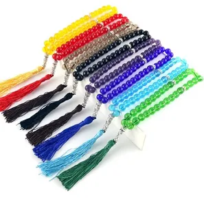 Perles de chapelet de prière islamique en verre, vente en gros, résine colorée acrylique, 99 perles de chapelet de prière islamique Tasbih, 10mm