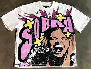 เสื้อยืดวินเทจคอกลมแขนสั้นสำหรับสตรีทแวร์เสื้อครอปเปิดไหล่กราฟิก - Product Image 5