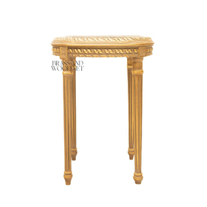 Mesa Auxiliar Redonda de Lujo con Tapa de Mármol Beige Natural y Patas Acanaladas en Oro Antiguo para una Decoración Clásica y Elegante del Hogar - Product Image 2