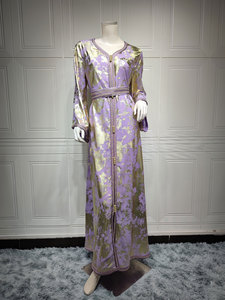Vintage 2023 Dubai Arabic Gowns Abaya <b>Kaftan</b> Marocain Middle East Muslim Women Long Sleeves Printed Dress Embroidered Silk - Product Image 6