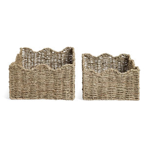 Vietnam Handmade Seagrass Woven <b>Storage</b> <b>Baskets</b> Set with Wavy Edge for Home Organization and Rustic Decor Use - Product Image 5