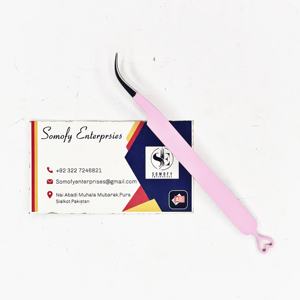 Pinzas para Pestañas de Acero Inoxidable Japonés Somofy Enterprises, Antimagnéticas, Antiestáticas, 10 mm, Color Rosa Bebé, Curvadas y Dentadas - Product Image 3