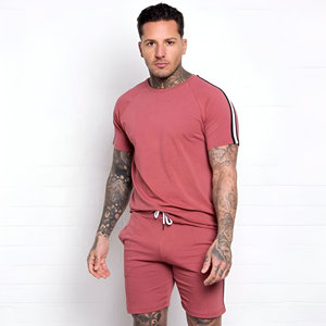 Ensembles de mode pour hommes, costume d'été, tenue de fitness, séchage rapide, respirant, grande taille, short à carreaux, survêtement à manches courtes, col rond - Product Image 1
