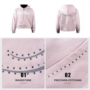 Sudaderas con Capucha Extra Grandes de 400 Gsm, 100 % Algodón, con Pedrería, Estampado Serigrafiado, Cierre de Cremallera, Fabricantes de Ropa Urbana Personalizada - Product Image 4