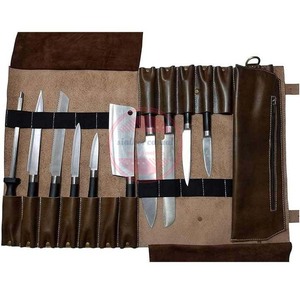 Bolsa enrollable de cuchillos de chef de cuero genuino personalizada, bolsa enrollable para cuchillos - Product Image 2