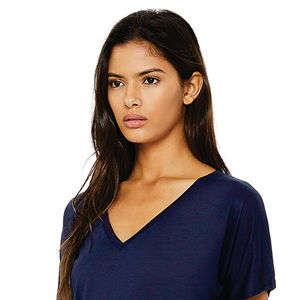 Poly 65% Viscose 32 Single 35% Oz Navy Womens เสื้อยืดคอวี,เสื้อยืดคอวีที่โค้งงอเล็กน้อยผ้าฝ้ายขอบล่าง3.7 - Product Image 4
