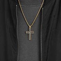 Collier pendentif croix bicolore en acier inoxydable, texture brossée originale, bord biseauté pour homme, approvisionnement en gros d'usine, personnalisable