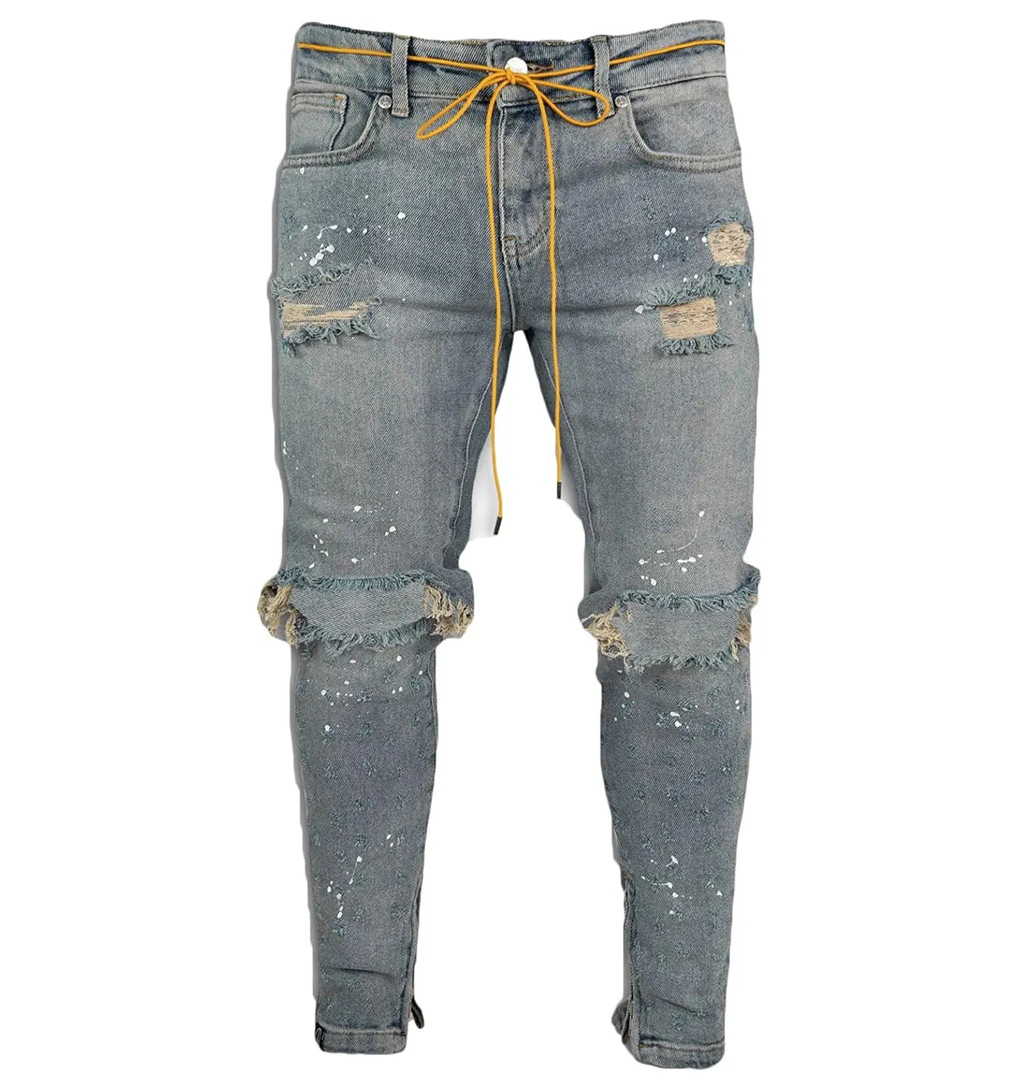 Мужские рваные джинсы скинни, байкерские черные потертые облегающие брюки-карандаш, джинсовые брюки на молнии в стиле хип-хоп