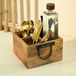 Modern Standing Type Wooden Cutlery Organizer <b>Kitchen</b> <b>Utensil</b> <b>Holder</b> Flatware Storage Box Spoon Fork Knife Stand - Product Image 2