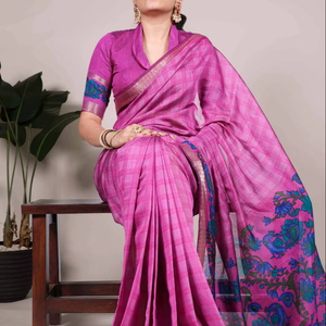 Venta caliente elegante Chanderi Saree Poliéster Viscosa impreso Zari tejido para recepción bodas fiestas indio pakistaní desgaste - Product Image 1