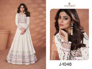 Vestido de Anarkali étnico Georgette de imitación pesado de moda para mujer, traje de fiesta largo de trabajo con Secuencia de Mate bordada - Product Image 2
