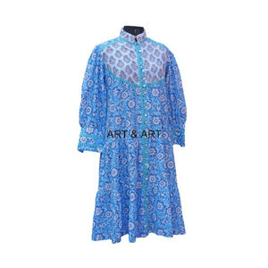 Vestido de Verano Estampado de Algodón, Vestidos Largos Casuales con Estampado Floral, Ropa Suave para el Hogar, Mangas Abullonadas, Vestidos Largos Casuales Sueltos y Suaves - Product Image 4