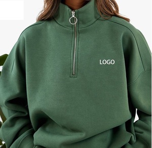 Sweats surdimensionnés d'entraînement à demi-fermeture éclair pour femmes, poids lourd de luxe, 100% coton, ensembles de survêtement de sport d'hiver - Product Image 1