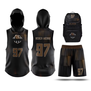 Ensemble d'uniformes de football américain 7 contre 7 à bas prix, imprimé par transfert thermique, antibactérien, sans manches, avec sac à dos - Product Image 2