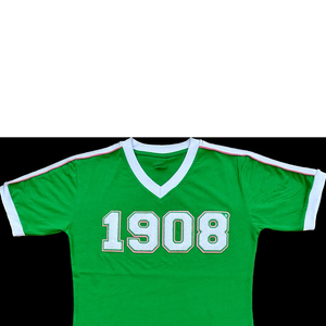 Camiseta ALPHA PHI ALPHA de 1908, estilo griego, con diseño personalizado, logotipo bordado en chenilla, blanco y verde - Product Image 6