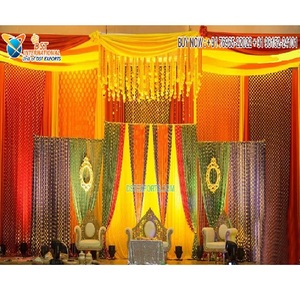 Royal Wedding Mehndi Stage Colorful <b>Drapes</b> Colorful Zari Work Backdrop <b>Curtains</b> for Stage Mehndi Stage Zari Style Backdrop Set - Product Image 1