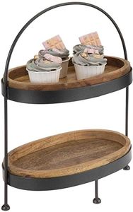 Support à gâteau moderne en bois vieilli avec poignée métallique, personnalisable, de haute qualité, résistant au four, avec logo personnalisé, plateau de service et de rangement - Product Image 3