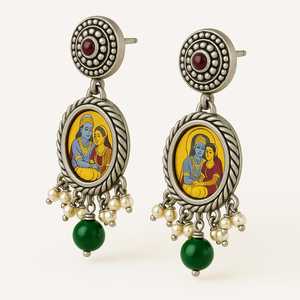 Pendientes de pintura en miniatura de Plata de Ley 925 creativos hechos a mano, ajuste de bisel geométrico Vintage, joyería fina india para mujer - Product Image 1