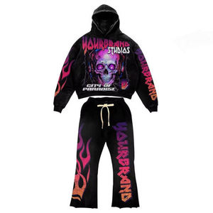 Ropa de calle, chándal Vintage lavado con ácido personalizado, conjunto de pantalones de chándal con capucha de algodón 100% de retazos desgastados Unisex - Product Image 2