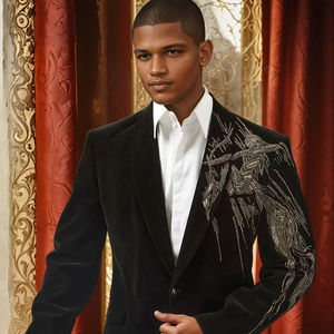 Trajes elegantes para hombre hechos a medida bordado transpirable de talla grande trajes de novio de boda esmoquin hecho a mano de un solo pecho - Product Image 1