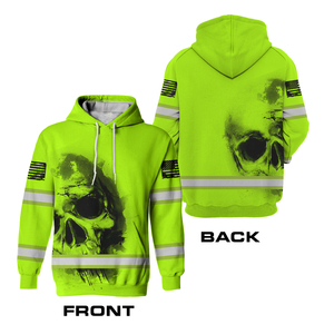<b>Top</b> Quality Hi Vis Green Skull Sublimation Print Safety <b>Reflective</b> Hi Visibility Safety Hoodie for Men - Product Image 2