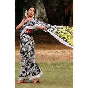 ชุดส่าหรีผ้าชีฟองตกแต่งด้วยลูกไม้แบบ 3 ชิ้น รุ่น SR-52010 พร้อมดีเทลจีบด้านบนและด้านล่างเพื่อชุดที่ดูสง่างาม - Product Image 6