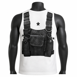 Camiseta sin mangas táctica de estilo chaleco para hombre, ropa de calle personalizada, camisa sin mangas de algodón para fitness y gimnasio, ropa de moda OEM - Product Image 2