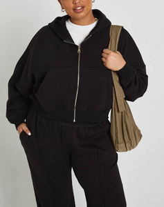 Custom Logo Embroidery Printing for Women Wholesale Eco-Friendly Hooded Heavyweight Thick <b>Fleece</b> Solid <b>Black</b> Winter Streetwear - Product Image 5