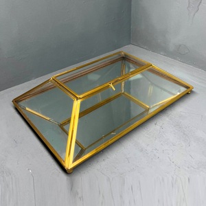 Tissue box holder decorative unique design <b>table</b> <b>top</b> holder brass glass and <b>mirror</b> with brass finish - Product Image 2