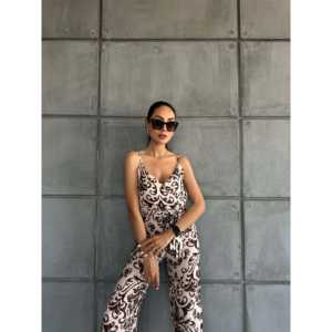 Mono con Tirantes y Escote en V con Estampado Bohemio, Cintura Alta, Chifón Transpirable para Uso Diario - Product Image 3