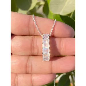 925 <b>Silver</b> <b>Necklace</b> with Emerald Cut Moonstone for Gift Occasions - Product Image 1