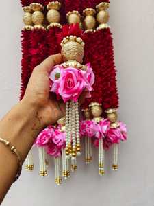 Colgante de pared de Rosa jazmín con cuentas rojas con decoración de flores rosas para entrada, perfecto para fiestas y eventos, decoración colgante de Patio - Product Image 6