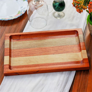 Bandeja de servicio de madera de mango decorativa hecha a mano con diseño de simulación - Product Image 1