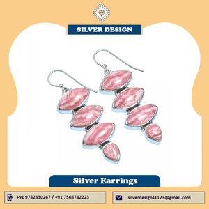 Elegantes y hermosos pendientes de piedras preciosas de Rodocrosita de plata esterlina sólida 925, pendientes bohemios de piedras preciosas naturales de Rodocrosita - Product Image 4
