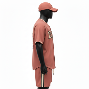 Ensemble short de baseball pour homme, jersey en polyester mesh de haute qualité, doux et respirant, couleur rose, logo brodé, ensemble short pour homme - Product Image 3