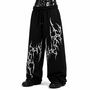 Pantalones Deportivos Anchos para Hombre, Estampado de Llamas, Corte Holgado, Cintura Elástica, Estilo Casual Urbano - Product Image 1