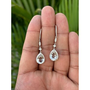 Natural Crystal Quartz Drop Earrings 925 Sterling Silver Rhodium Plated 4cm Drop Length Handmade Fine Gemstone Jewelry Women's - Product Image 1