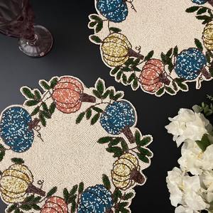 Handmade beaded placemat <b>tablemat</b> inch burgundy red bead charger plate - Product Image 3